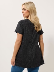 Yours Curve Black Soft Touch Shimmer Ribbed Top - Image 3 of 5