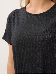 Yours Curve Black Soft Touch Shimmer Ribbed Top - Image 4 of 5