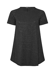 Yours Curve Black Soft Touch Shimmer Ribbed Top - Image 5 of 5