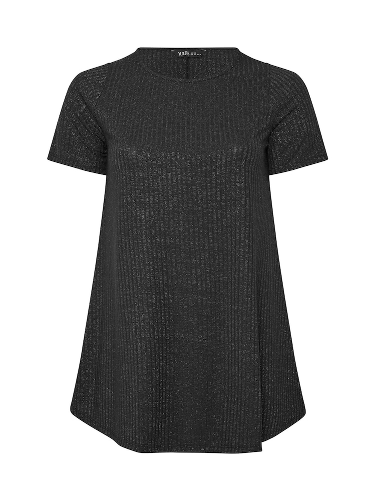 Yours Curve Black Soft Touch Shimmer Ribbed Top - Image 5 of 5
