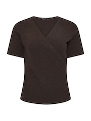 M&Co Brown Petite Textured Wrap Top - Image 5 of 6