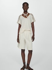 Mango Brown Openwork Details T-Shirt - Image 1 of 6