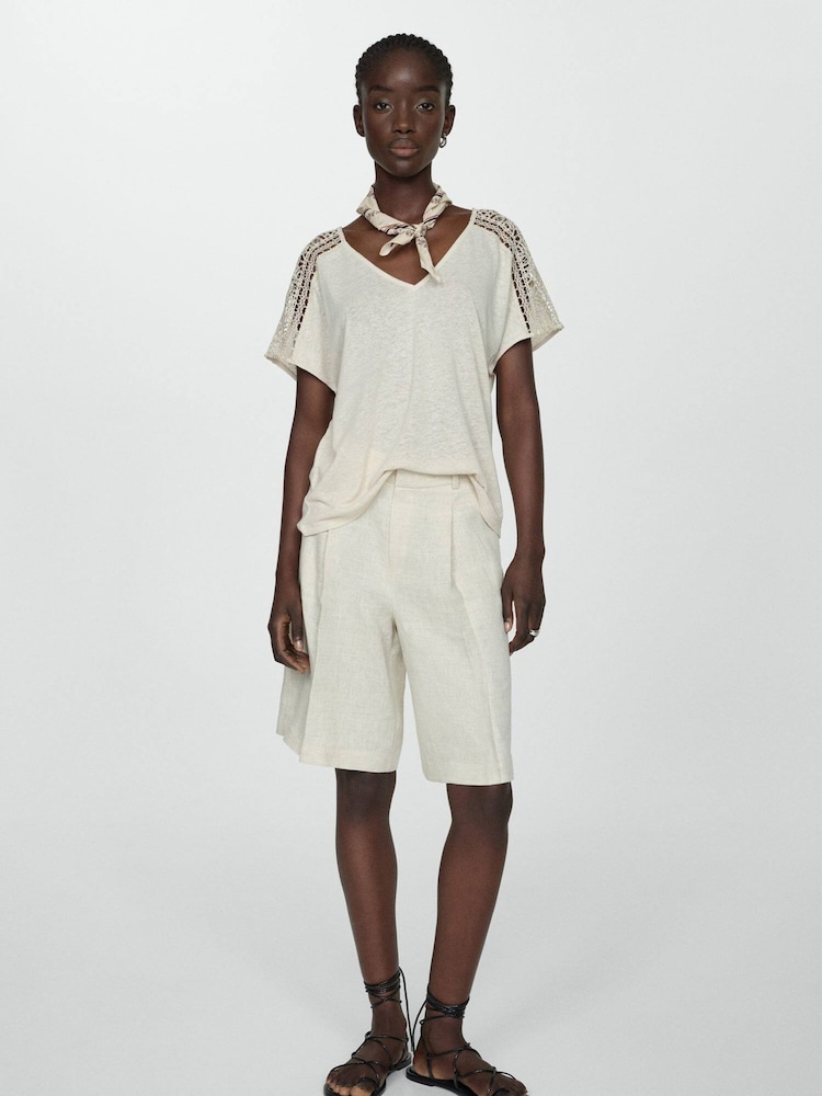 Mango Brown Openwork Details T-Shirt - Image 1 of 6