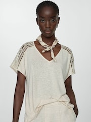 Mango Brown Openwork Details T-Shirt - Image 3 of 6