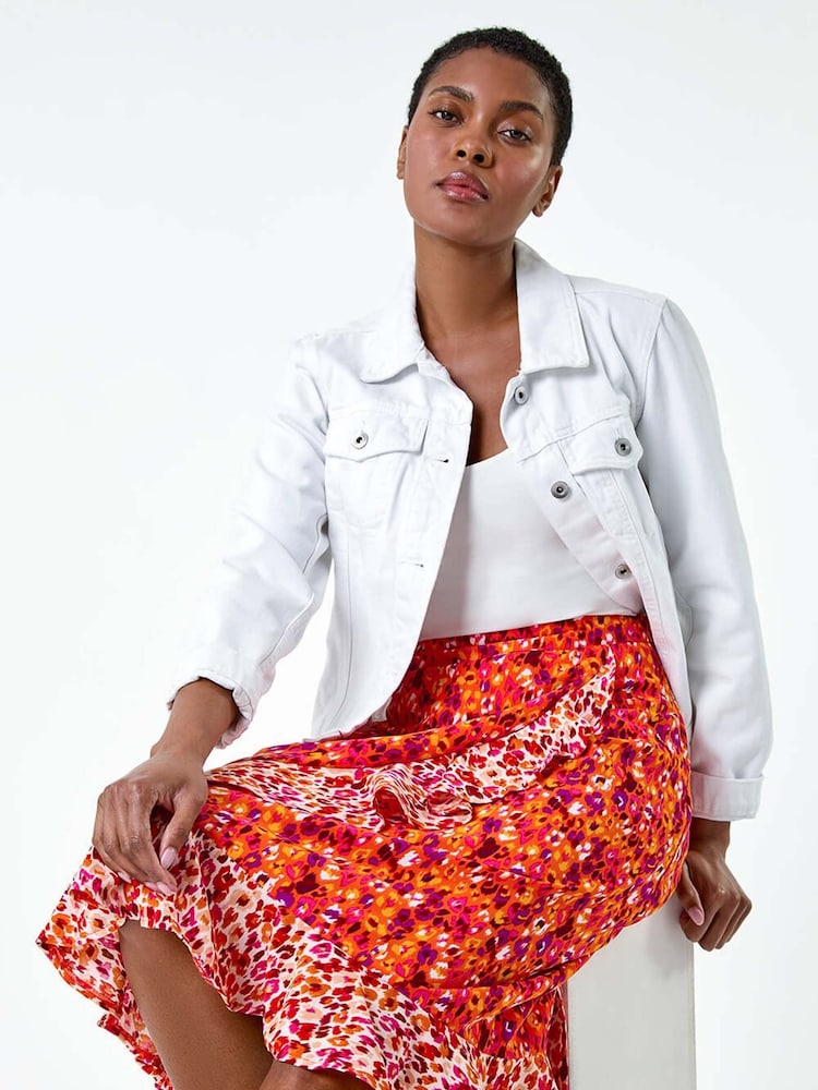 Roman Orange Mixed Animal Print Frill Wrap Skirt - Image 2 of 5