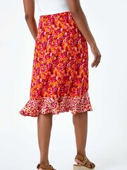 Roman Orange Mixed Animal Print Frill Wrap Skirt - Image 3 of 5