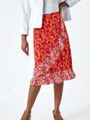 Roman Orange Mixed Animal Print Frill Wrap Skirt - Image 4 of 5