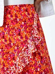 Roman Orange Mixed Animal Print Frill Wrap Skirt - Image 5 of 5