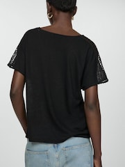 Mango Black Openwork Details T-Shirt - Image 2 of 6