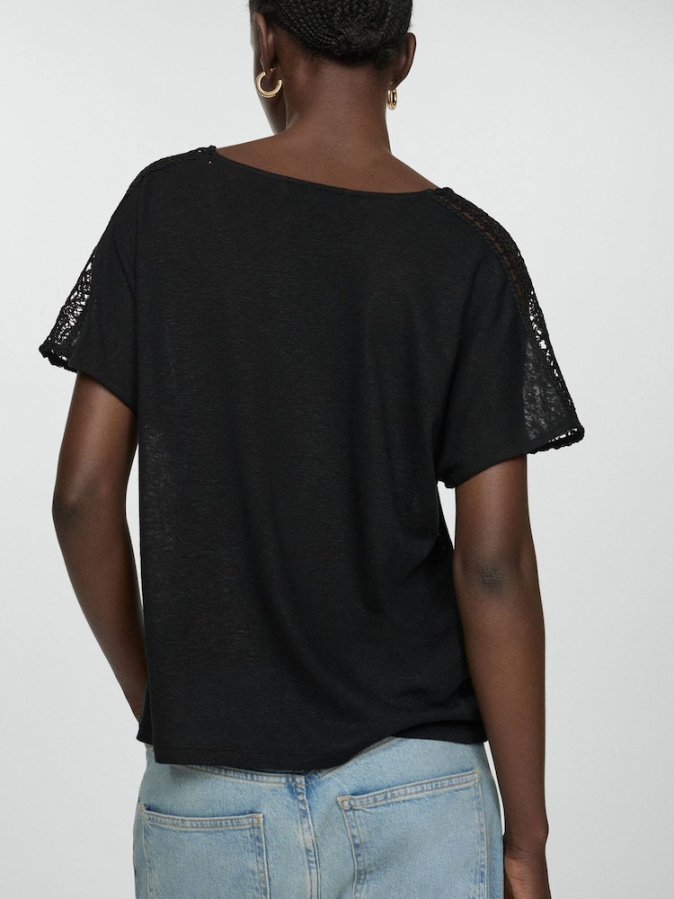 Mango Black Openwork Details T-Shirt - Image 2 of 6