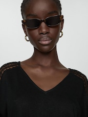 Mango Black Openwork Details T-Shirt - Image 4 of 6