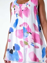 Roman Pink Abstract Print Pintuck Overlay Vest Top - Image 5 of 5