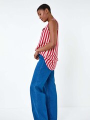 Roman Red Stripe Print Button Detail Vest Top - Image 2 of 5