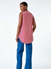 Roman Red Stripe Print Button Detail Vest Top - Image 3 of 5