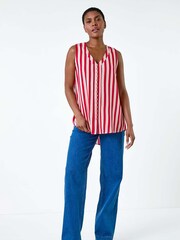 Roman Red Stripe Print Button Detail Vest Top - Image 4 of 5