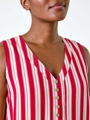 Roman Red Stripe Print Button Detail Vest Top - Image 5 of 5