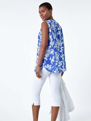 Roman Blue Ditsy Floral Sleeveless Pleat Vest Top - Image 3 of 5