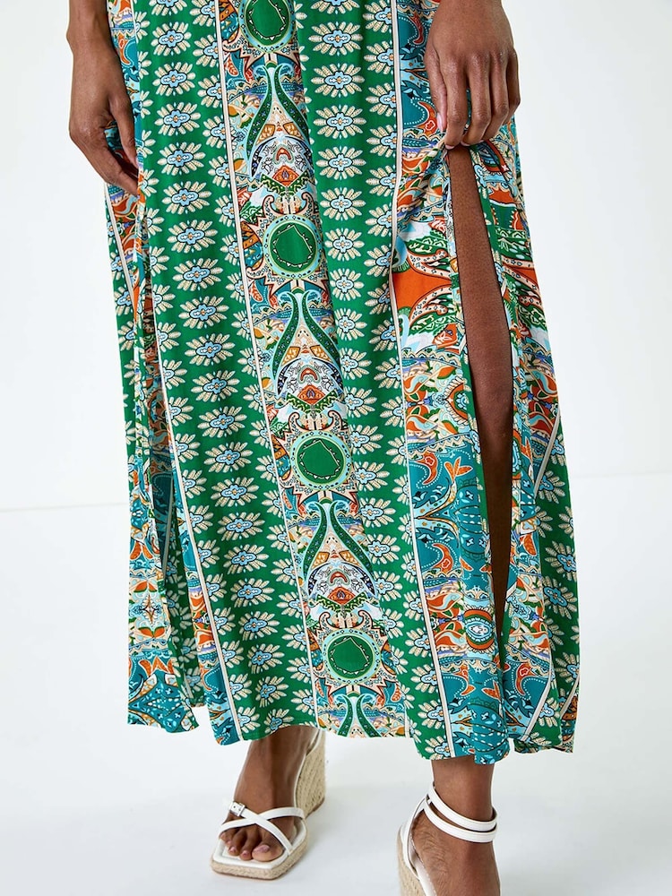 Vestido largo con escote bardot y diseño fruncido de patchwork de Roman - Imagen 5 de 5 Vestido largo con escote bardot y diseño fruncido de patchwork de Roman - Imagen 5 de 5