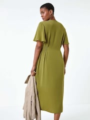 Roman Green Button Through Shirred Midi Dress - Image 3 of 5