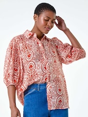 Roman Red Floral Paisley Balloon Sleeve Shirt - Image 1 of 5