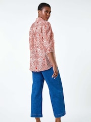 Roman Red Floral Paisley Balloon Sleeve Shirt - Image 3 of 5