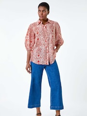 Roman Red Floral Paisley Balloon Sleeve Shirt - Image 4 of 5