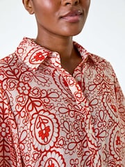 Roman Red Floral Paisley Balloon Sleeve Shirt - Image 5 of 5