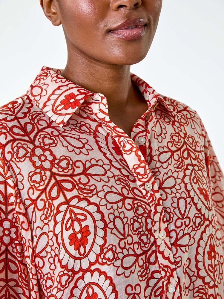 Roman Red Floral Paisley Balloon Sleeve Shirt - Image 5 of 5