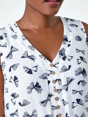 Roman Blue Fan Print Button Detail Vest Top - Image 5 of 5