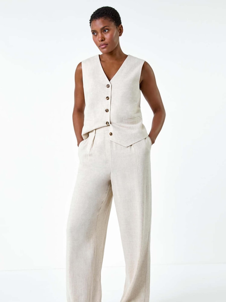 Roman Natural Linen Mix Wide Leg Trousers - Image 2 of 5