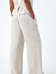 Roman Natural Linen Mix Wide Leg Trousers - Image 3 of 5