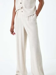 Roman Natural Linen Mix Wide Leg Trousers - Image 4 of 5