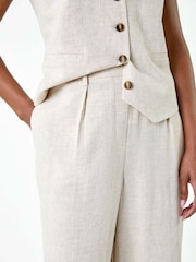 Roman Natural Linen Mix Wide Leg Trousers - Image 5 of 5