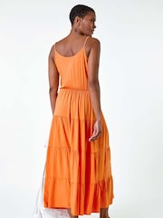 Roman Orange Plain Tiered Midi Dress - Image 3 of 5
