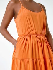 Roman Orange Plain Tiered Midi Dress - Image 5 of 5