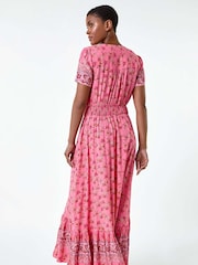 Roman Pink Ditsy Floral Button Detail Maxi Dress - Image 3 of 5