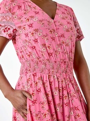 Roman Pink Ditsy Floral Button Detail Maxi Dress - Image 5 of 5