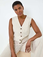 Roman Natural Linen Blend Button Through Waistcoat - Image 1 of 5