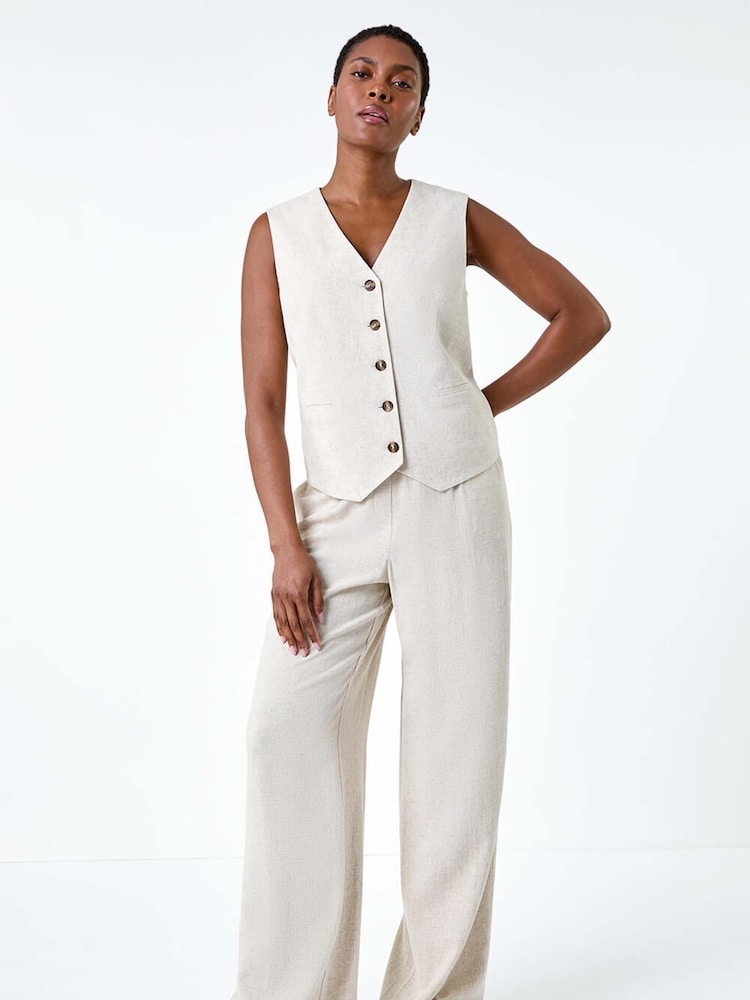 Roman Natural Linen Blend Button Through Waistcoat - Image 2 of 5