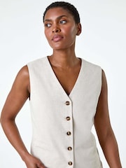 Roman Natural Linen Blend Button Through Waistcoat - Image 4 of 5