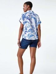 Roman Blue Paisley Leaf Print Tie Front Top - Image 3 of 5