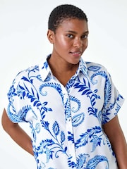 Roman Blue Paisley Leaf Print Tie Front Top - Image 4 of 5