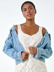 Roman Natural 100% Cotton Crochet Knit Vest Top - Image 1 of 5