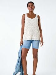 Roman Natural 100% Cotton Crochet Knit Vest Top - Image 2 of 5