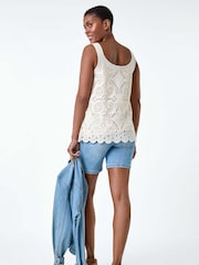Roman Natural 100% Cotton Crochet Knit Vest Top - Image 3 of 5