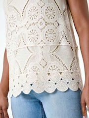 Roman Natural 100% Cotton Crochet Knit Vest Top - Image 5 of 5