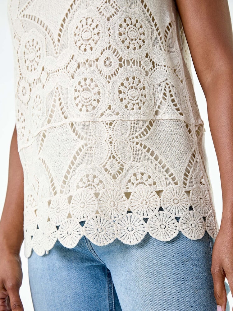 Roman Natural 100% Cotton Crochet Knit Vest Top - Image 5 of 5