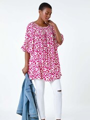 Roman Pink Aztec Print Shirred Stretch Bardot Top - Image 3 of 5