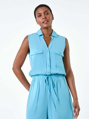 Roman Blue Button Through Utility Playsuit - Image 4 of 5