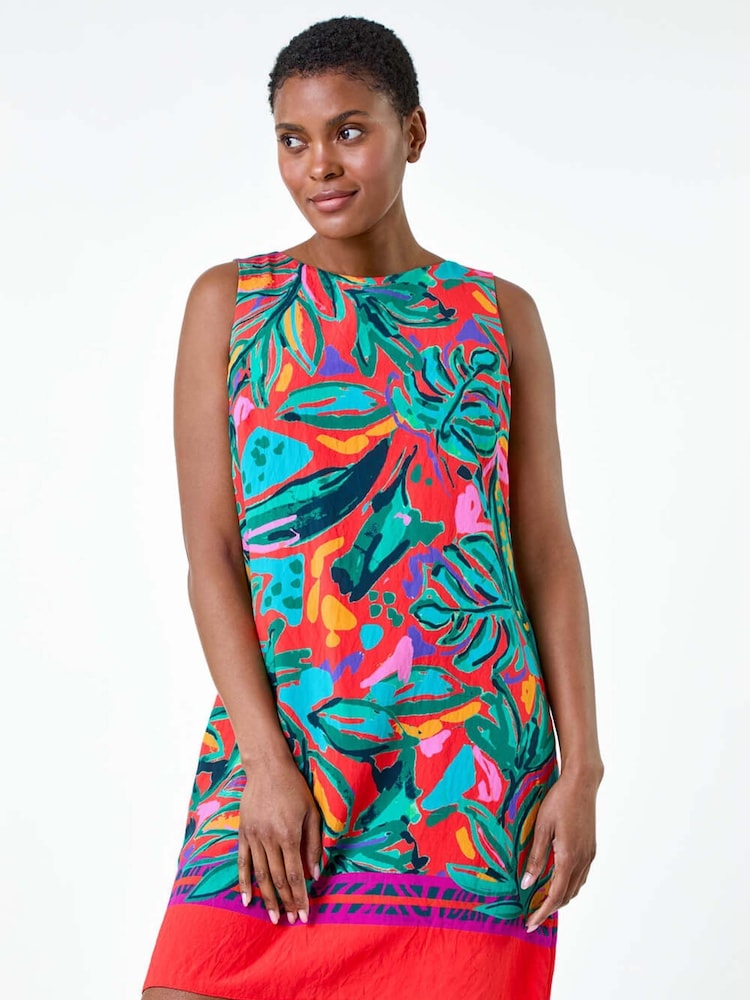 Roman Red Tropical Border Tie Detail Shift Dress - Image 1 of 5